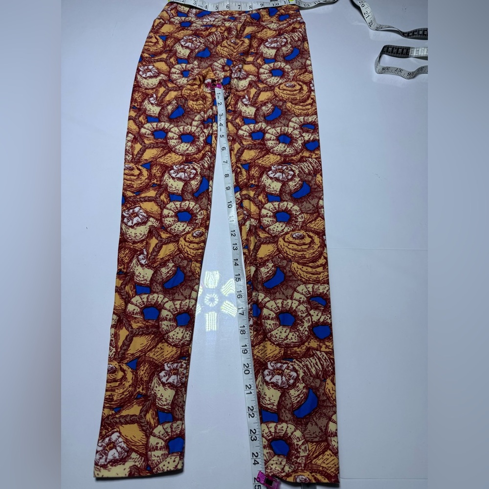 LuLaRoe Brown and Blue Breakfast Pastries Patterned Leggings